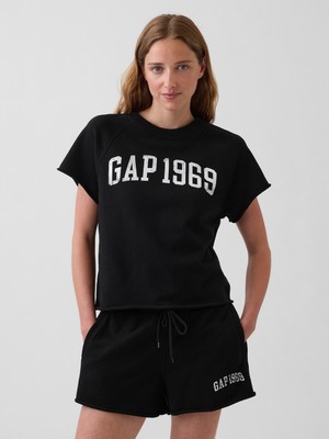 Gap Kadın Siyah Relaxed Fransız Havlu Kumaş Grafik Baskılı T-Shirt