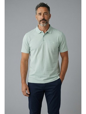 Simenti Erkek Yakalı Cepli Pike Lacoste Kumaş Su Yeşili Baba Tshirt