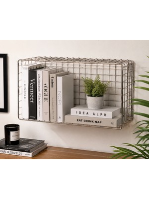 Orsam Tıp Krom Çelik Duvara Monte Kitap Rafı 30X30X20 cm – Paslanmaz Metal Dekoratif Kitaplık, Modern Tasarım