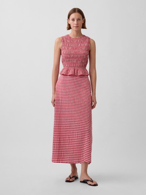 Gap Kadın Kırmızı Gingham Maxi Etek