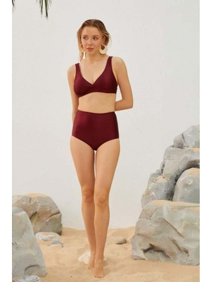 Empressco Bordo Yüksek Bel Bikini Takımı, Şık ve Konforlu Yaz Koleksiyonu