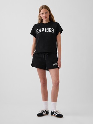 Gap Kadın Siyah Relaxed Fransız Havlu Kumaş Grafik Baskılı Şort