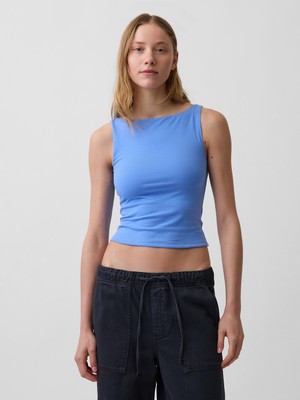 Gap Kadın Açık Mavi Closeknit Jersey Boatneck Crop Kolsuz Üst