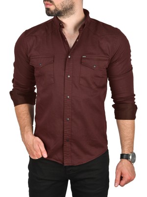 Deepsea Erkek Bordo Slim Fit Likralı Gabardin Gömlek – Büyük Beden Seçenekli Spor Gömlek 2502503