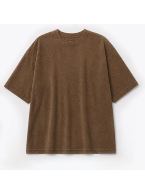 Vamos Süet Dokulu Basic Oversize Tişört Camel