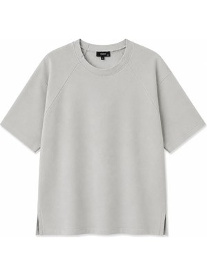 Vamos Oversize Reglan Kol Basic Tişört Ice Grı