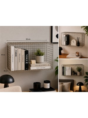 Orsam Tıp Krom Çelik Duvara Monte Kitap Rafı 60X30X20 cm – Paslanmaz Metal Dekoratif Kitaplık, Modern Tasarım