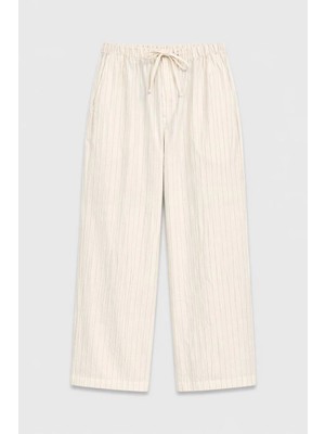 Vamos Çizgili Lyocell Karışımlı Relax Fit Pantolon Krem