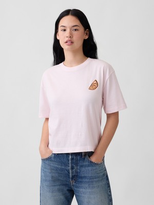 Gap Kadın Açık Pembe Boxy Grafik Baskılı T-Shirt