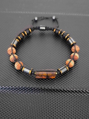 Tahrastone Natürel Kesim Damla Kehribar-8 mm Tibet Akiği-Oniks-Hematit Doğaltaş Bileklik Takı Aksesuar Erkek Bileklik
