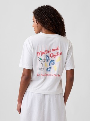 Gap Kadın Beyaz Boxy Grafik Baskılı T-Shirt