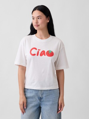 Gap Kadın Kırık Beyaz Boxy Grafik Baskılı T-Shirt