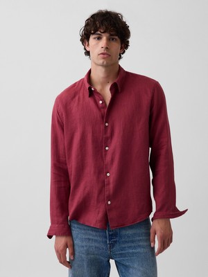 Gap Erkek Bordo %100 Keten Relaxed Gömlek