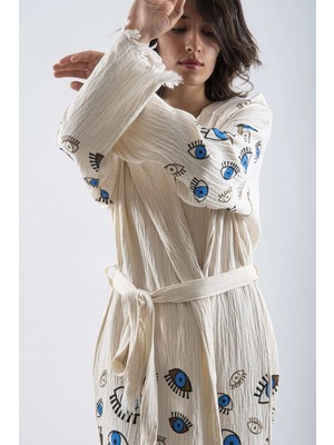 Empressco Pamuklu Plaj Pareo ve Kimono, Göz Desenli Unisex Beachwear