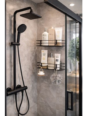 Riya Home Ev & Dekorasyon Banyo Yapışkanlı Banyo Rafı, 2'li Banyo Düzenleyici, Duş Rafı Organizer Şampuanlık, Metal