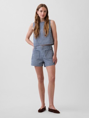 Gap Kadın Mavi 3.5" High Rise Gingham Relaxed Straight Denim Şort