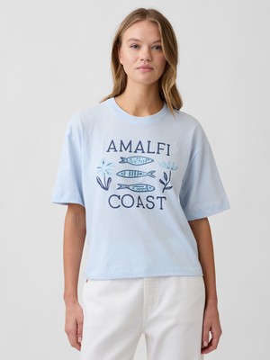 Gap Kadın Açık Mavi Boxy Grafik Baskılı T-Shirt