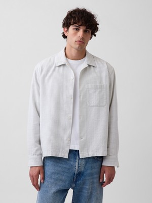 Gap Erkek Beyaz Dobby Çizgili Relaxed Straight-Hem Gömlek