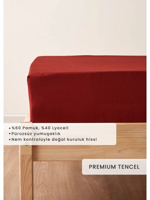 Bella Maison Premium Tencel Çift Kişilik Lastikli Saten Çarşaf Bordo (160x200x35 cm)