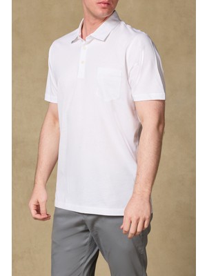 Abbate Bivo Merserize Pamuklu Modern Fit Beyaz Polo Yaka Erkek Düz Polo Shirt