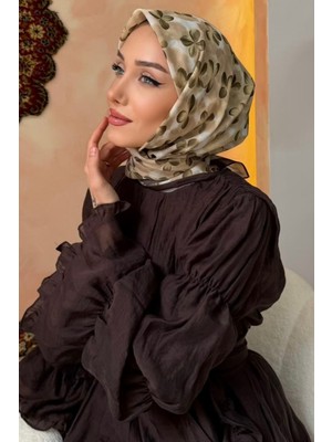 İmaj Butik Haki Desenli Ipek Eşarp