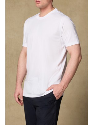 Abbate Palm Merserize Pamuklu Modern Fit Beyaz Bisiklet Yaka Erkek Düz Polo Shirt