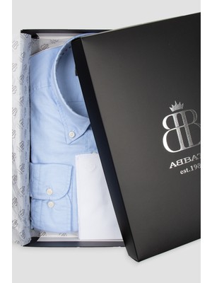 Abbate Luca Oxford Stretch Pamuk Karışımlı Comfort Fit Mavi Düğmeli Yaka Erkek Düz Gömlek