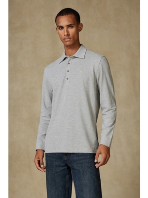 Abbate Castle Pike Pamuklu Comfort Fit Açık Gri Polo Yaka Erkek Düz Polo Shirt