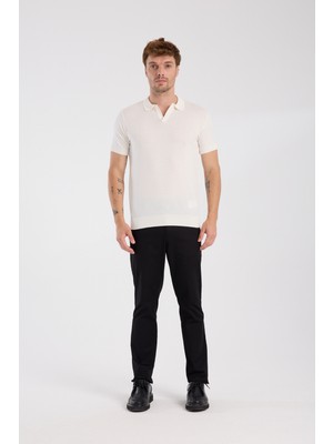 A Club Aclub Alfa Örme Kumaş Viskon Karışımlı Slim Fit Ekru Polo Yaka Erkek Düz Polo Shirt