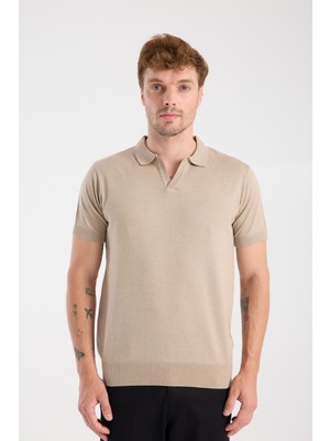 A Club Aclub Alfa Örme Kumaş Viskon Karışımlı Slim Fit Vizon Polo Yaka Erkek Düz Polo Shirt