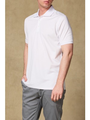 Abbate Bivo Merserize Pamuklu Modern Fit Beyaz Polo Yaka Erkek Düz Polo Shirt
