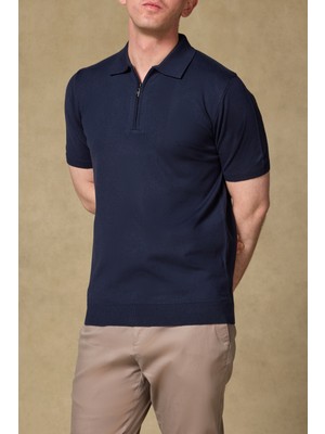 Abbate Mono Triko Polo Kaşmir Karışımlı Modern Fit Lacivert Polo Yaka Erkek Düz Polo Shirt