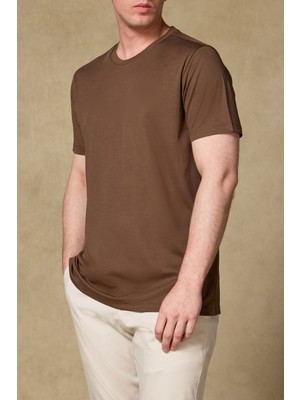 Abbate Palm Merserize Pamuklu Modern Fit Kahverengi Bisiklet Yaka Erkek Düz Polo Shirt