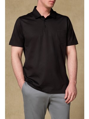 Abbate Bivo Merserize Pamuklu Modern Fit Siyah Polo Yaka Erkek Düz Polo Shirt