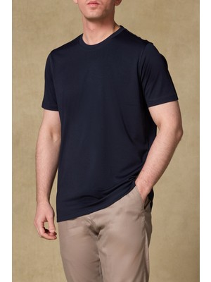 Abbate Palm Merserize Pamuklu Modern Fit Lacivert Bisiklet Yaka Erkek Düz Polo Shirt