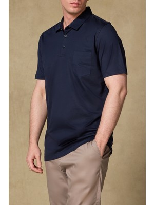 Abbate Bivo Merserize Pamuklu Modern Fit Lacivert Polo Yaka Erkek Düz Polo Shirt