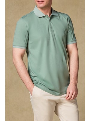 Abbate Bivo Merserize Pamuklu Modern Fit Açık Yeşil Polo Yaka Erkek Düz Polo Shirt
