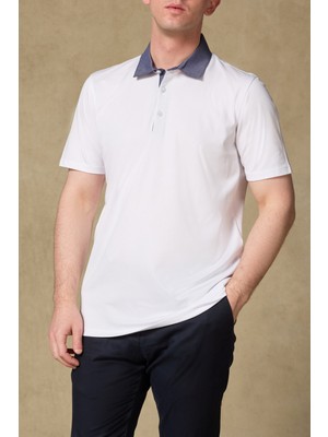 Abbate Bivo Merserize Pamuklu Modern Fit Beyaz Polo Yaka Erkek Düz Polo Shirt