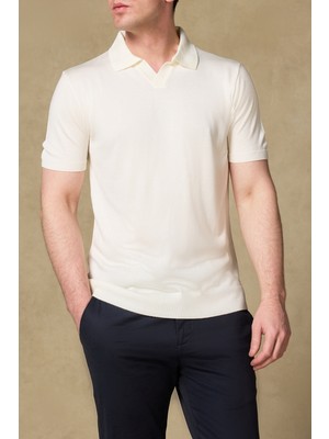 Abbate Lido Viskon Viskon Karışımlı Modern Fit Ekru Jonny Polo Yaka Erkek Düz Polo Shirt