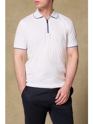 Abbate Nero Merserize Pamuklu Modern Fit Beyaz Polo Yaka Erkek Düz Polo Shirt