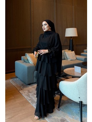 İmaj Butik Siyah Eteği Katlı Abiye