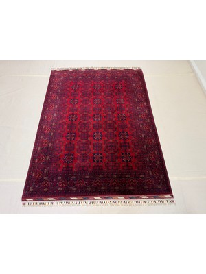 El Dokuma Afgan Halı Bilicik Bordo Renk 3 Metre Kare