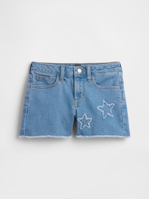 Gap Kız Çocuk Açık Mavi High Rise Işlemeli Denim Şort