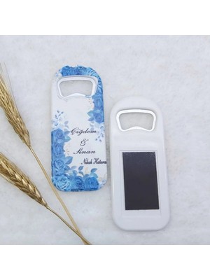 Lecatte 30 Adet Mavi Çiçek Baskılı Dikey Açacak Magnet 4,5X10,5 cm Uv Baskılı Nikah Şekeri Nişan Hediyeliği-