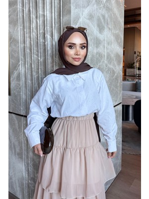 İmaj Butik Beyaz Taş Detaylı Gömlek