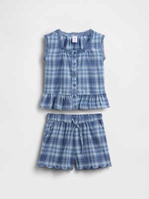 Gap Kız Bebek Mavi Baby Plaid Iki Parça Outfit Set