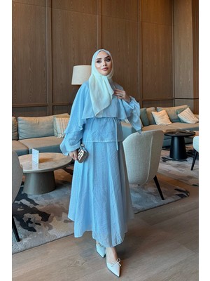 İmaj Butik Bebe Mavi Kol Yaka Detaylı Etekli Takım