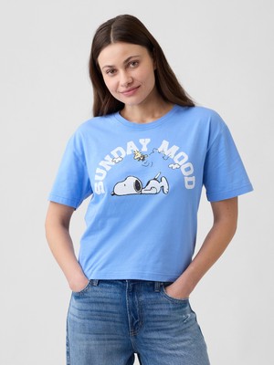 Gap Kadın Açık Mavi Peanuts Oversized Grafik Baskılı T-Shirt