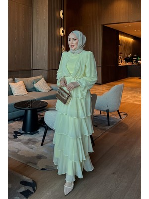 İmaj Butik Sarı Eteği Katlı Abiye