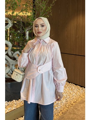 İmaj Butik Pembe Ön Detaylı Düğmeli Gömlek